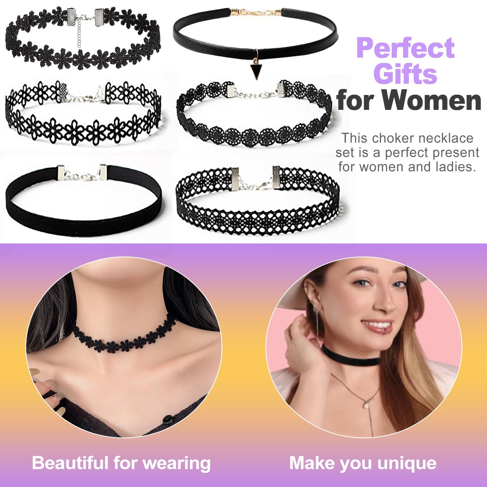 6 Pcs Black Lace Choker Set for Women Girls Goth Gothic Punk Jewelry Velvet Tatt