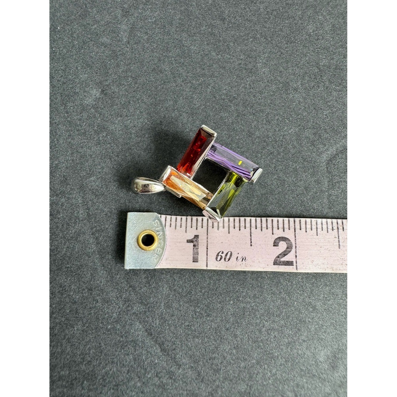 Vintage Sterling Silver Crystal 3D Pendant Colorful Geometric Necklace