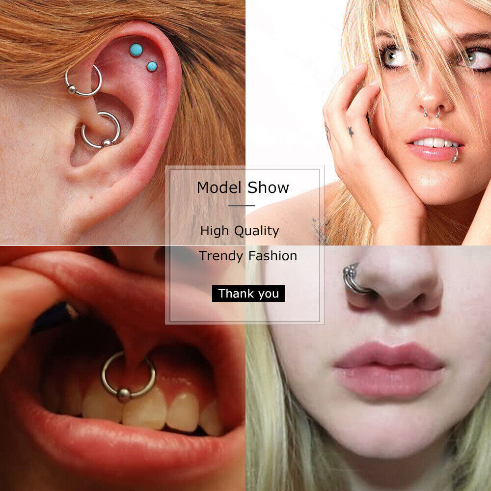 24PCS Nose Hoop Rings L Shaped Pin Studs Lip Surgical Steel Jewelry Piercing Set