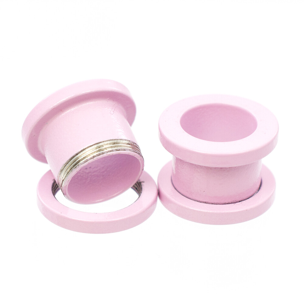 Plugs Matte Pastel Pink Screw Fit with Cubic Zirconias – Sold as a Pair Surgical