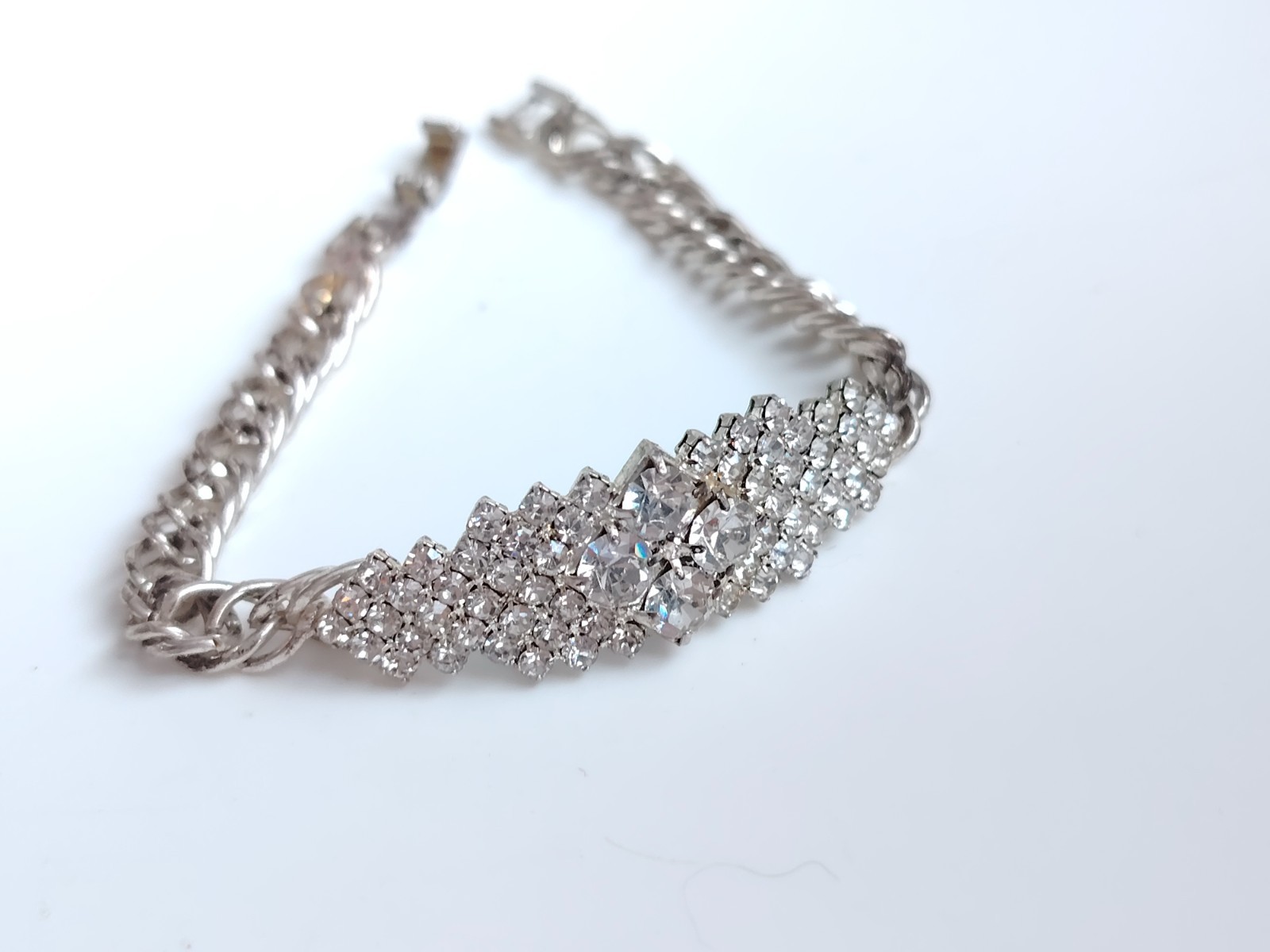 Vintage Riviera Rhinestone Bracelet Silver Tone Snap Clasp Foil Backed Glass