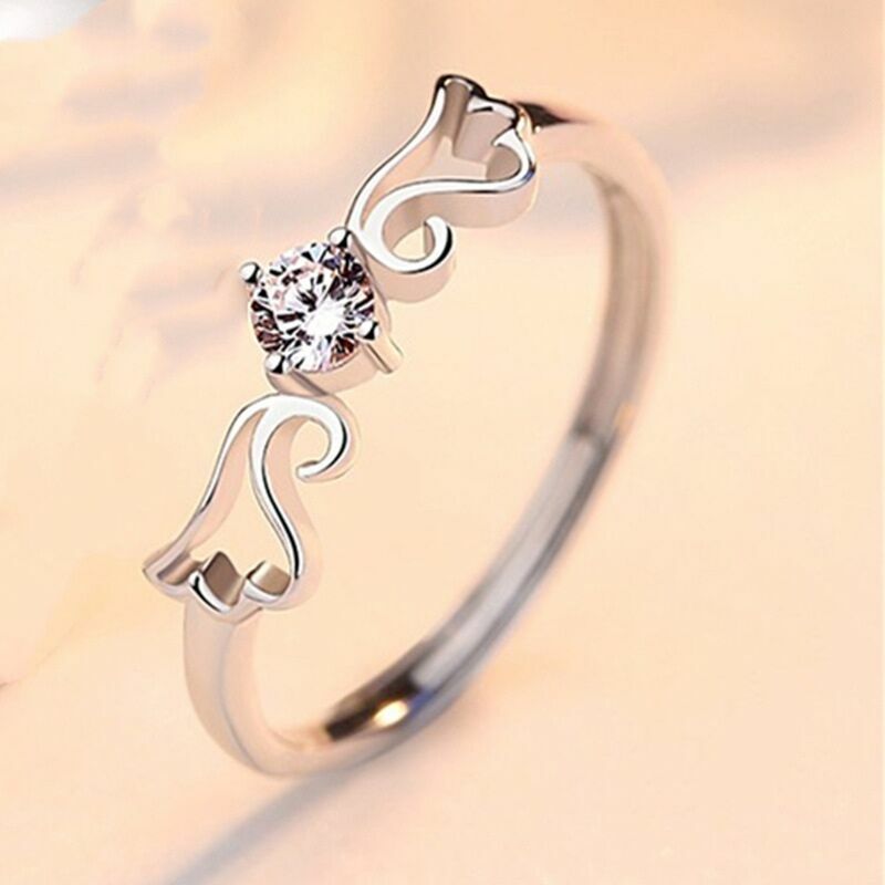 925 Sterling Silver Angel Wing Adjustable Ring Women Girls Jewellery Gift UK