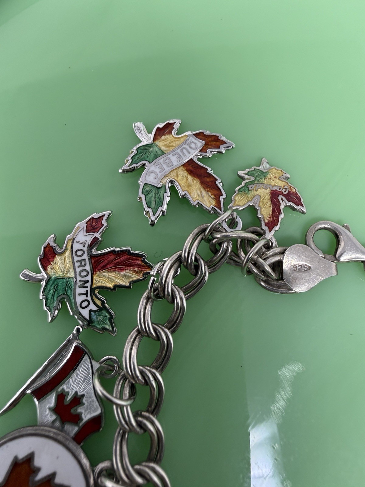Vintage Sterling Silver Enamel Canada Travel Maple Multi Charm Bracelet 43g