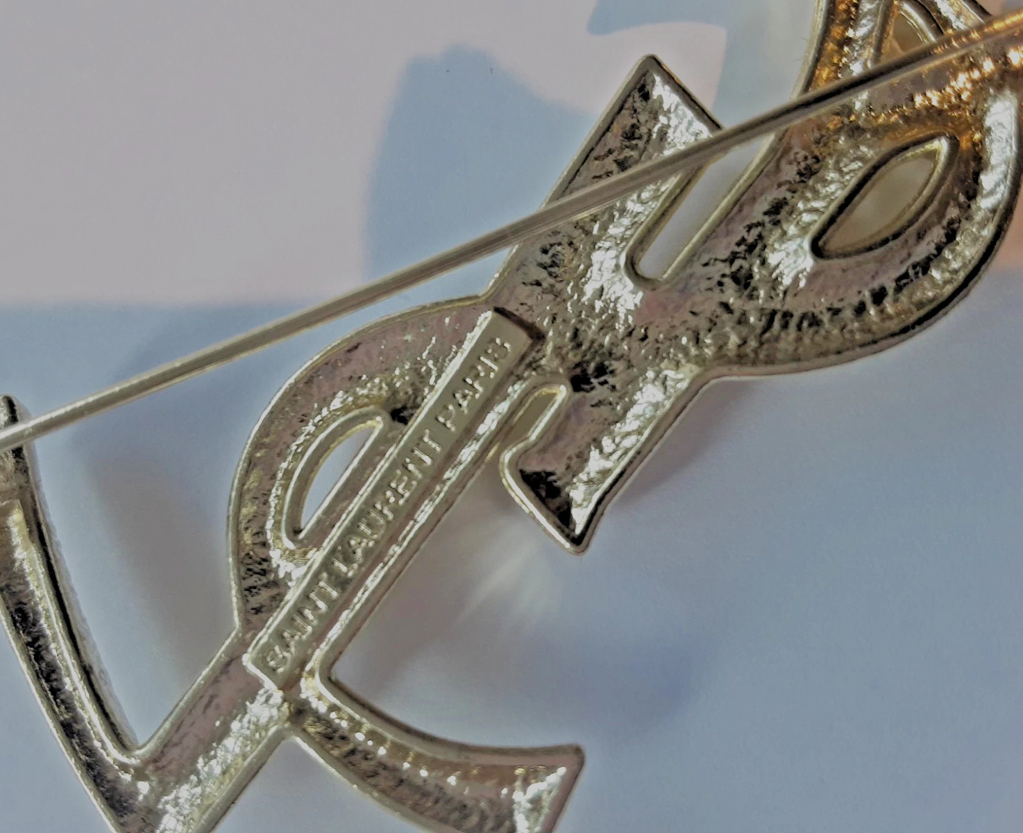 YSL Saint Laurent Paris Cassandre Brooch Stamped Gold