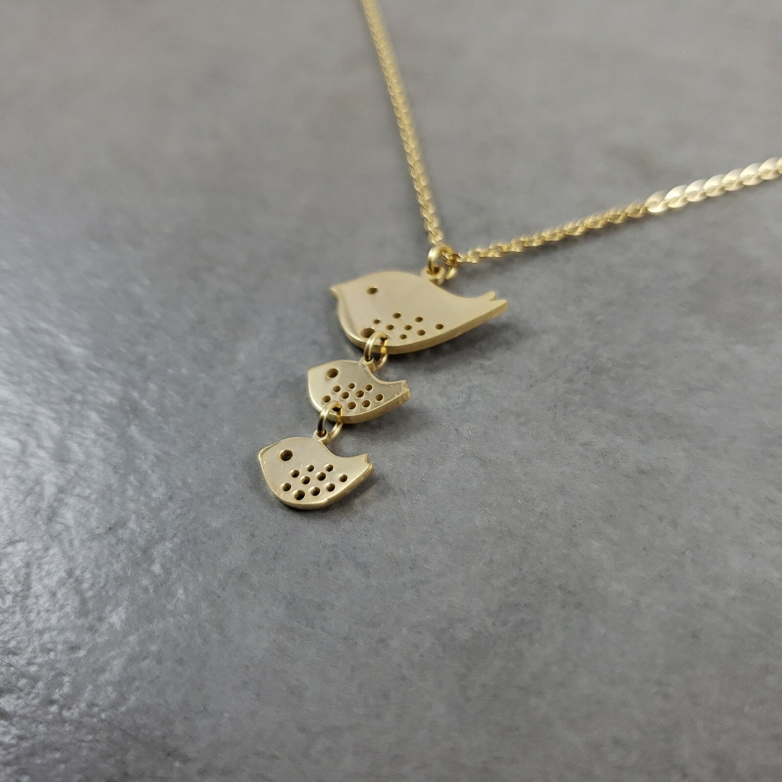 Bird Family GOLD Plated Necklace Charm Pendant Necklace Baby Songbird Lovebirds