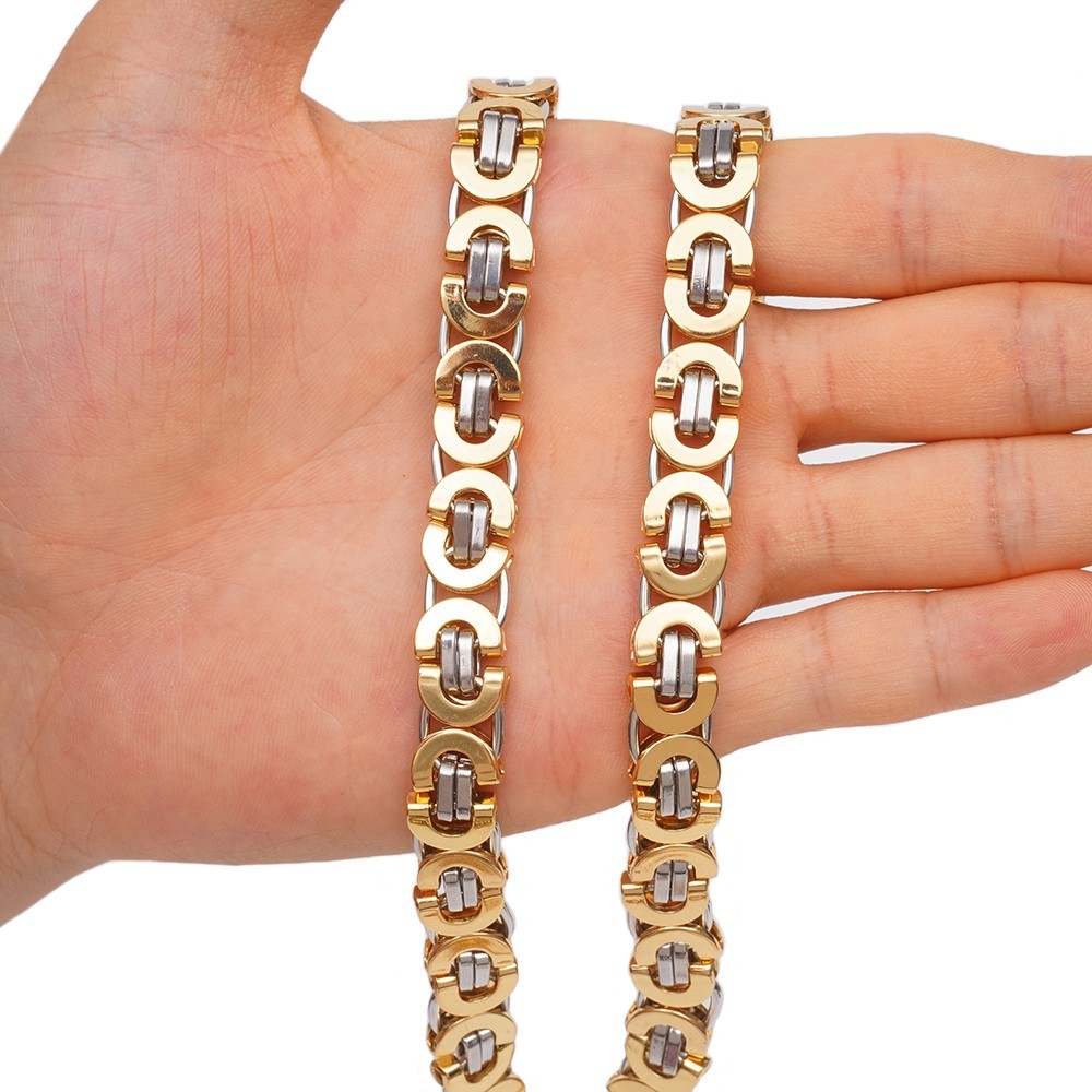 11mm Silver/Gold/Black Stainless Steel Flat Byzantine Box Chain Necklace 16″-40″