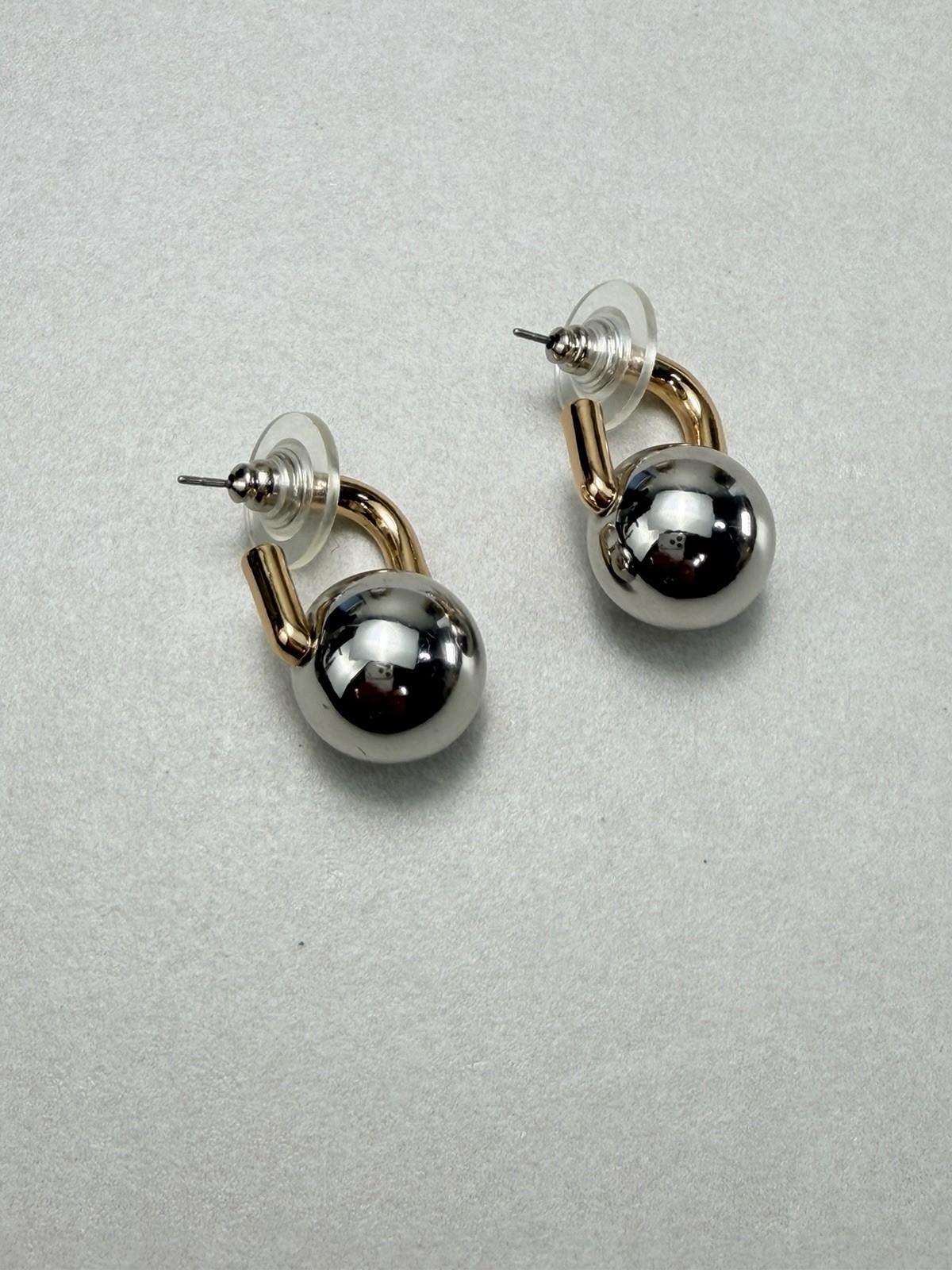 Zara Two Tone Sphere Drop Earrings Gold Silver Modern Minimal NWOT