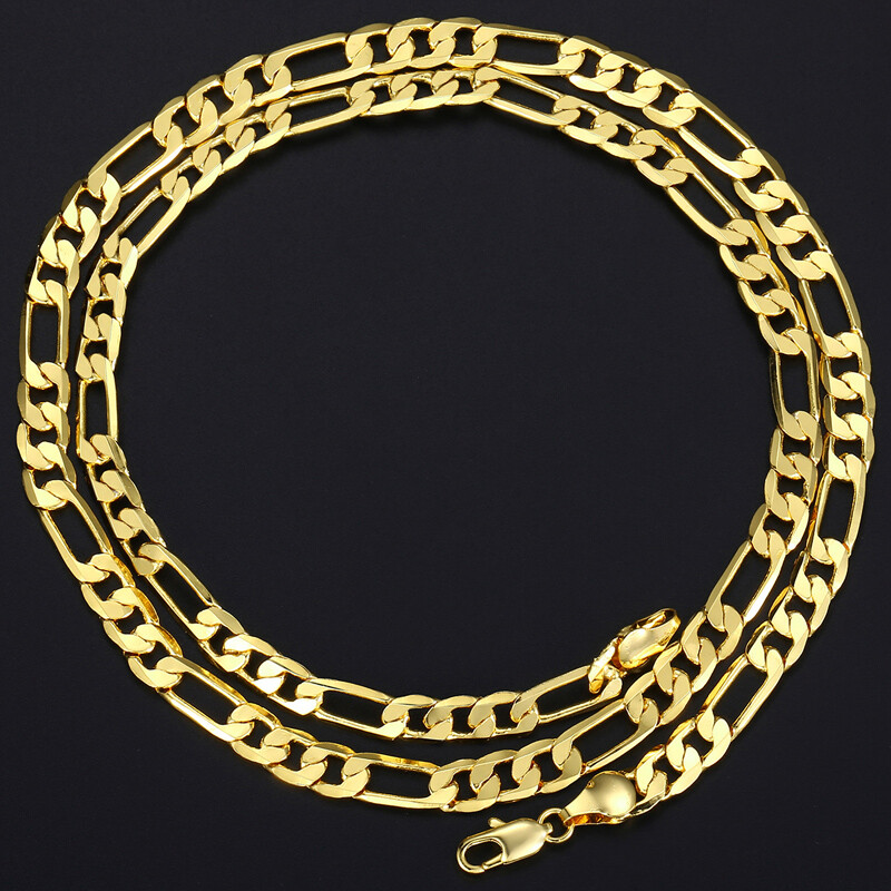 6mm 18″-24″ Male Figaro Necklace Chain Yellow Gold Plated Men’s Jewelry