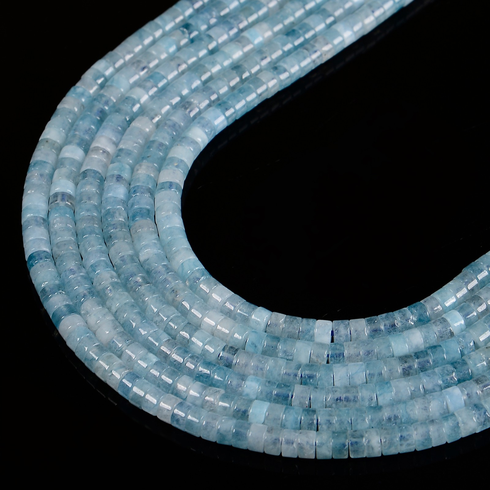 Natural Aquamarine Heishi Disc Beads Size 2x4mm 15.5” Strand