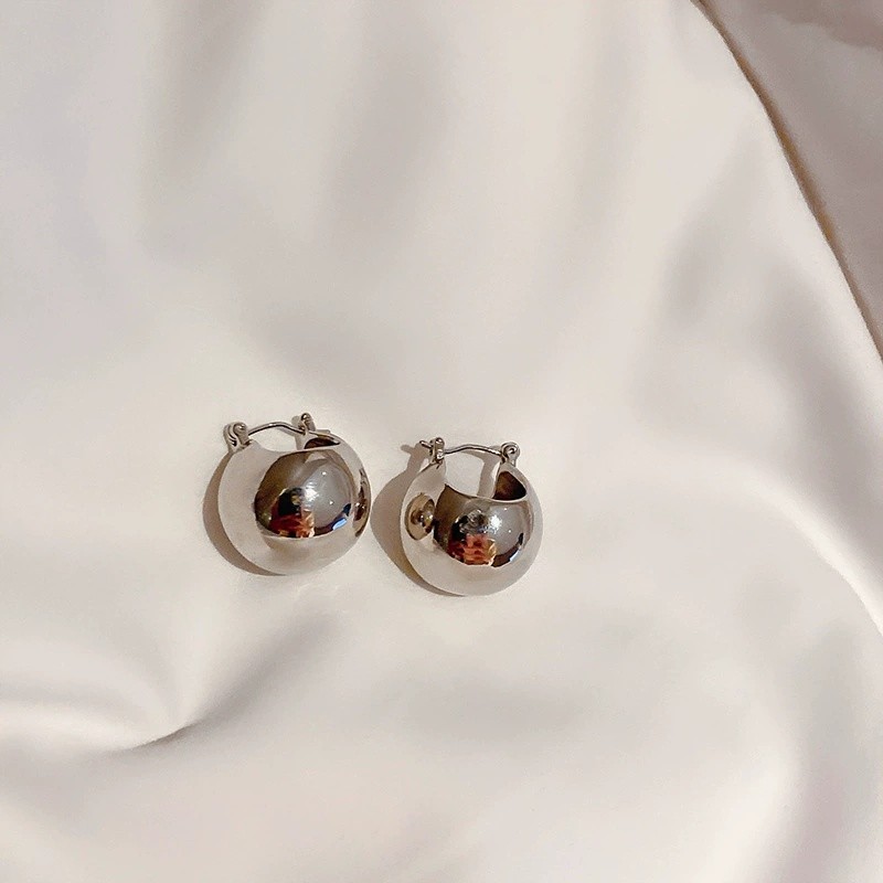 Minimally Polished Silver Plated Alloy Openwork Spherical Drop Earrings