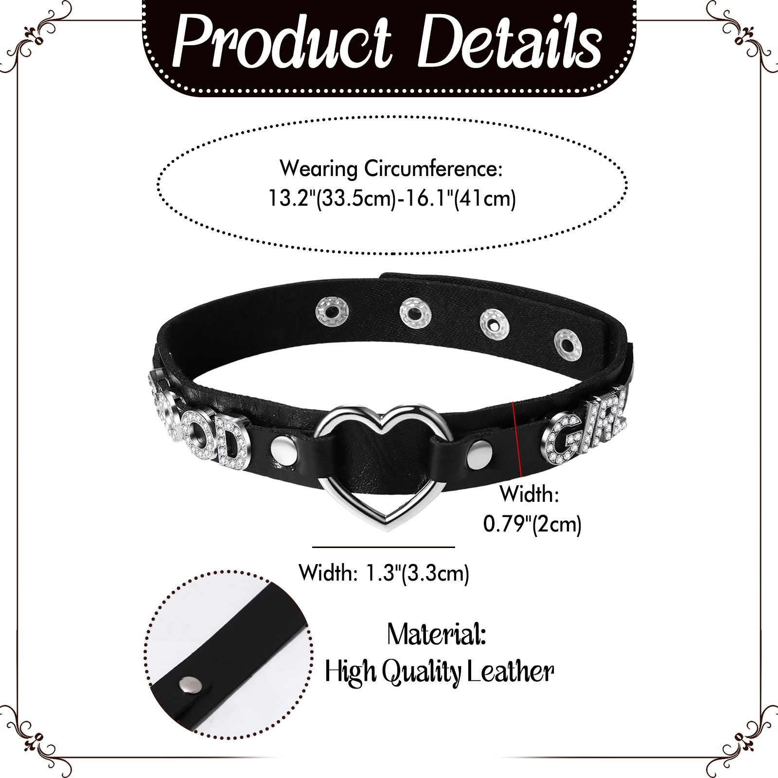 Women Punk Letter “GOOD GIRL” Heart Choker Necklace PU Leather Adjustable Buckle