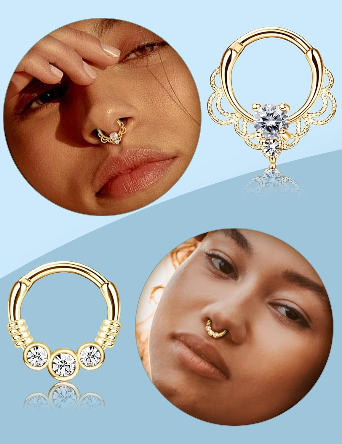 9PCS 16G Septum Rings Opal Daith Earrings Hoop Nose Rings 316L Stainless Stee…