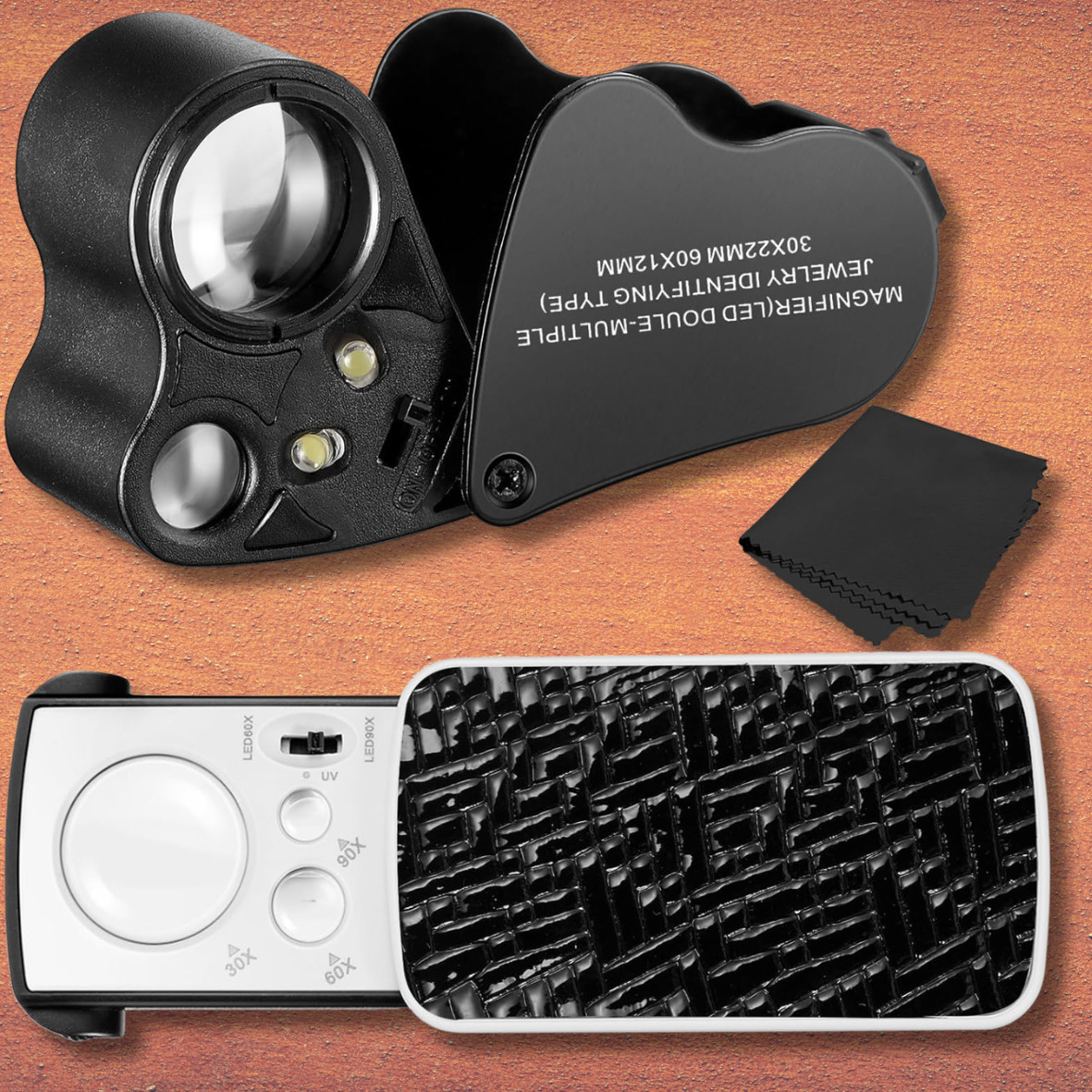 30X 60X Illuminated Jewelers Eye Loupe Foldable Magnifier Bright LED Light Gold
