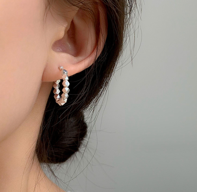 Women 925 Sterling Silver Geometric Block Huggie Hoop Earrings 23x4mm Gift PE