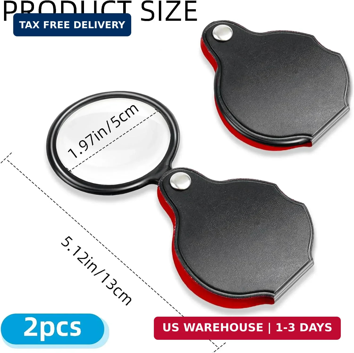 10X Small Magnifying Glass 2 PCS Mini Pocket Magnifier Folding Magnify Glass
