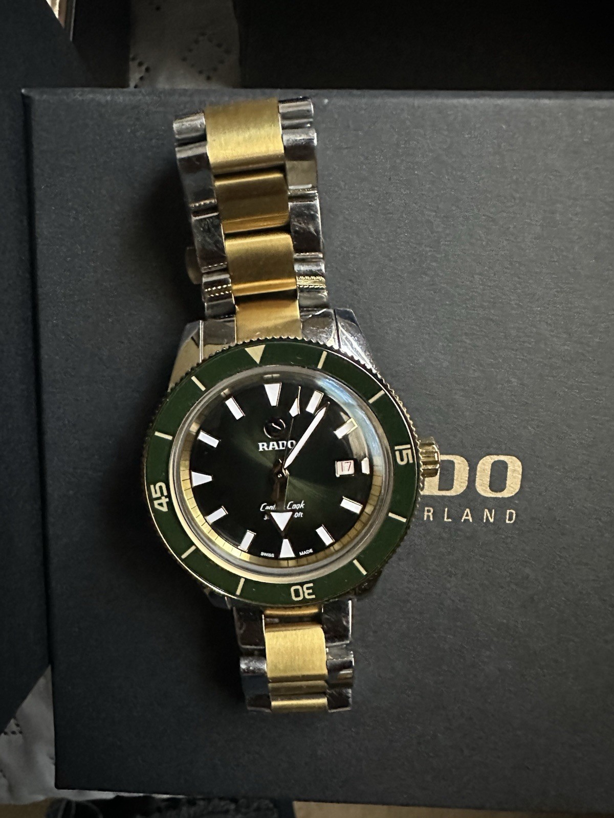 Rado Captain Cook 42mm Automatic Diver Two-Tone Bracelet Green Dial Date