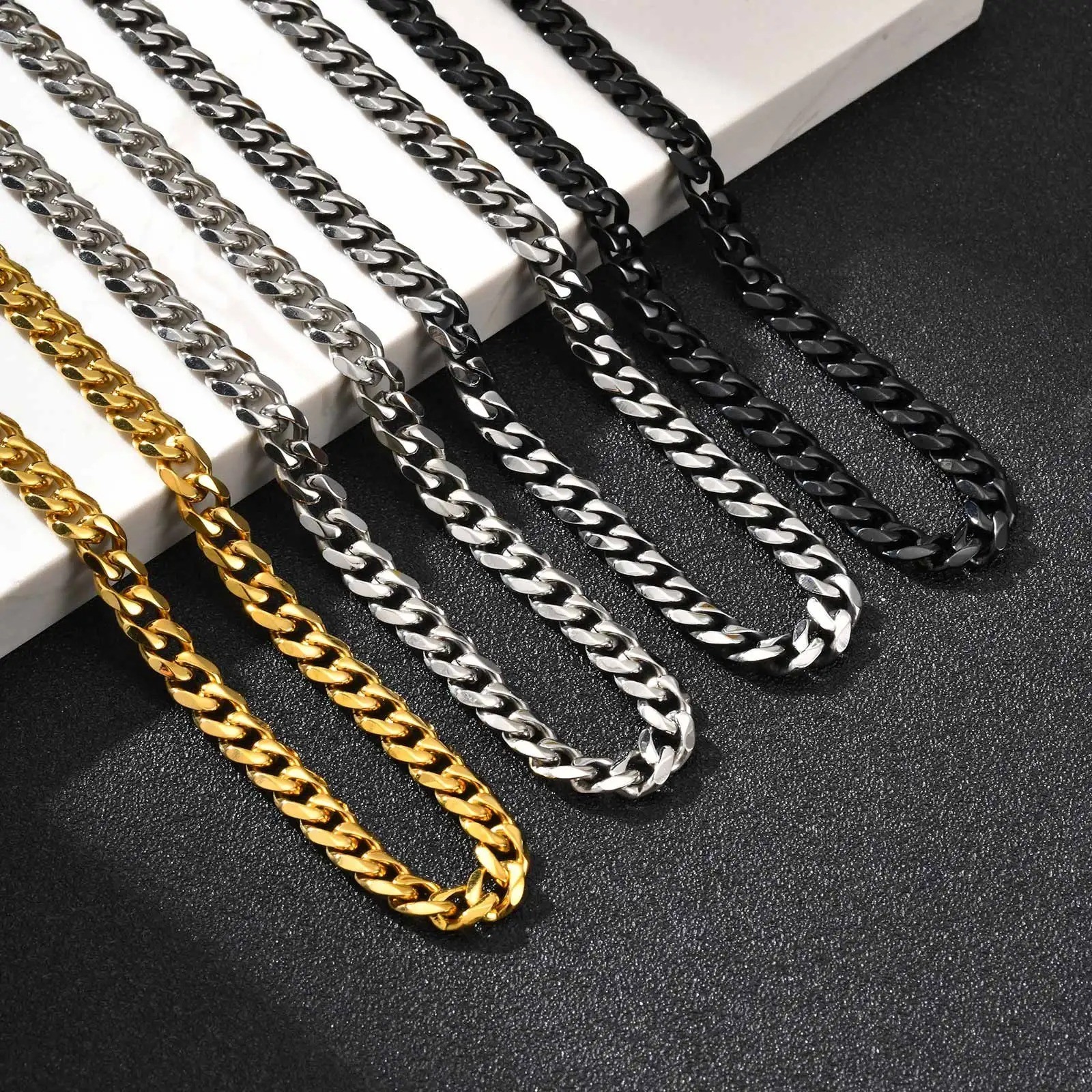 3/5/7mm Stainless Steel Cuban Link Chain Stainless Steel Necklace, Punk Hip-hop