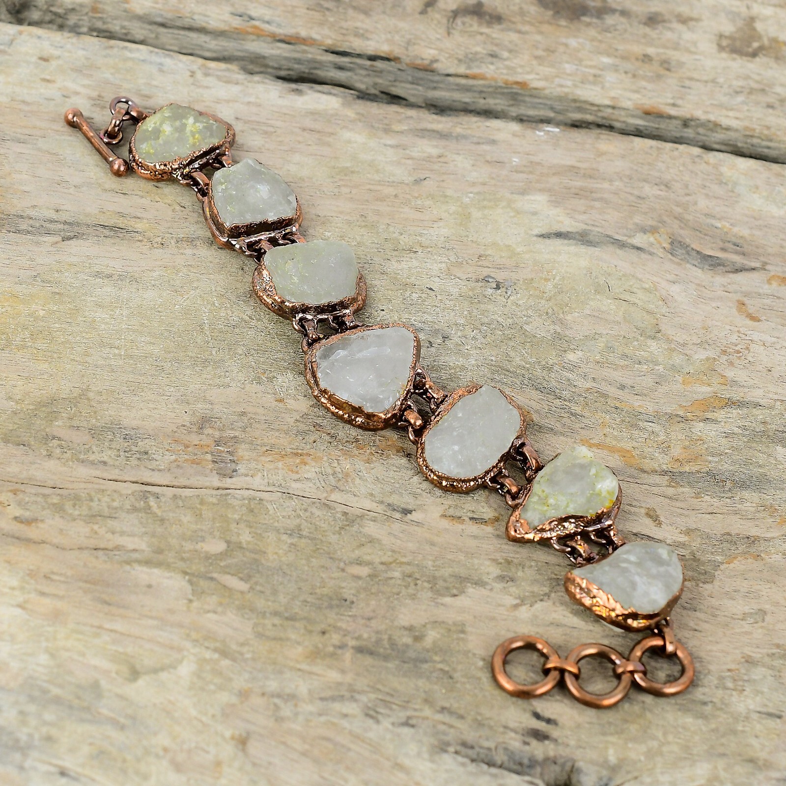 Rainbow Moonstone Rough Copper Love Gift Electroformed Adjustable Bracelet 6.0″