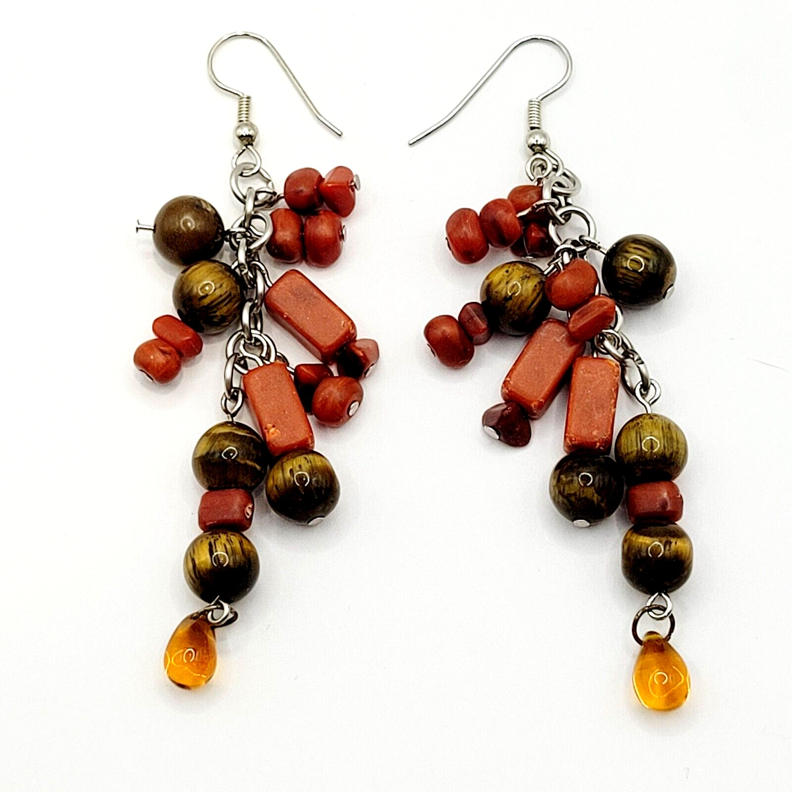Modern Multi Shape Natural Stone Glass End Long Drop Dangle Hook Pierced Earring