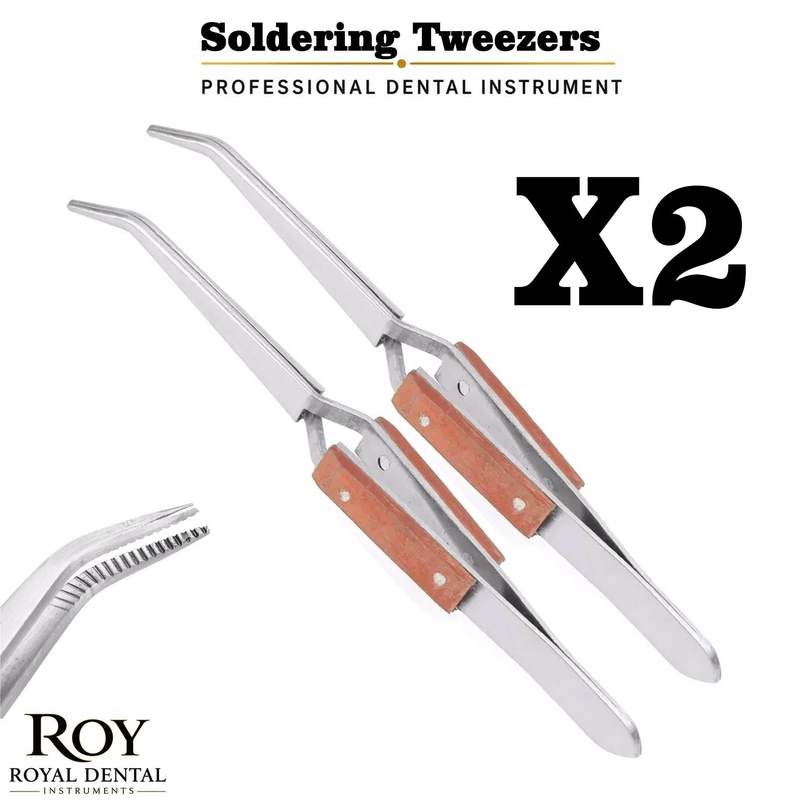 X2 Fiber Grip Tweezers Cross Locking Reverse Action Curved Tip Stainless Steel