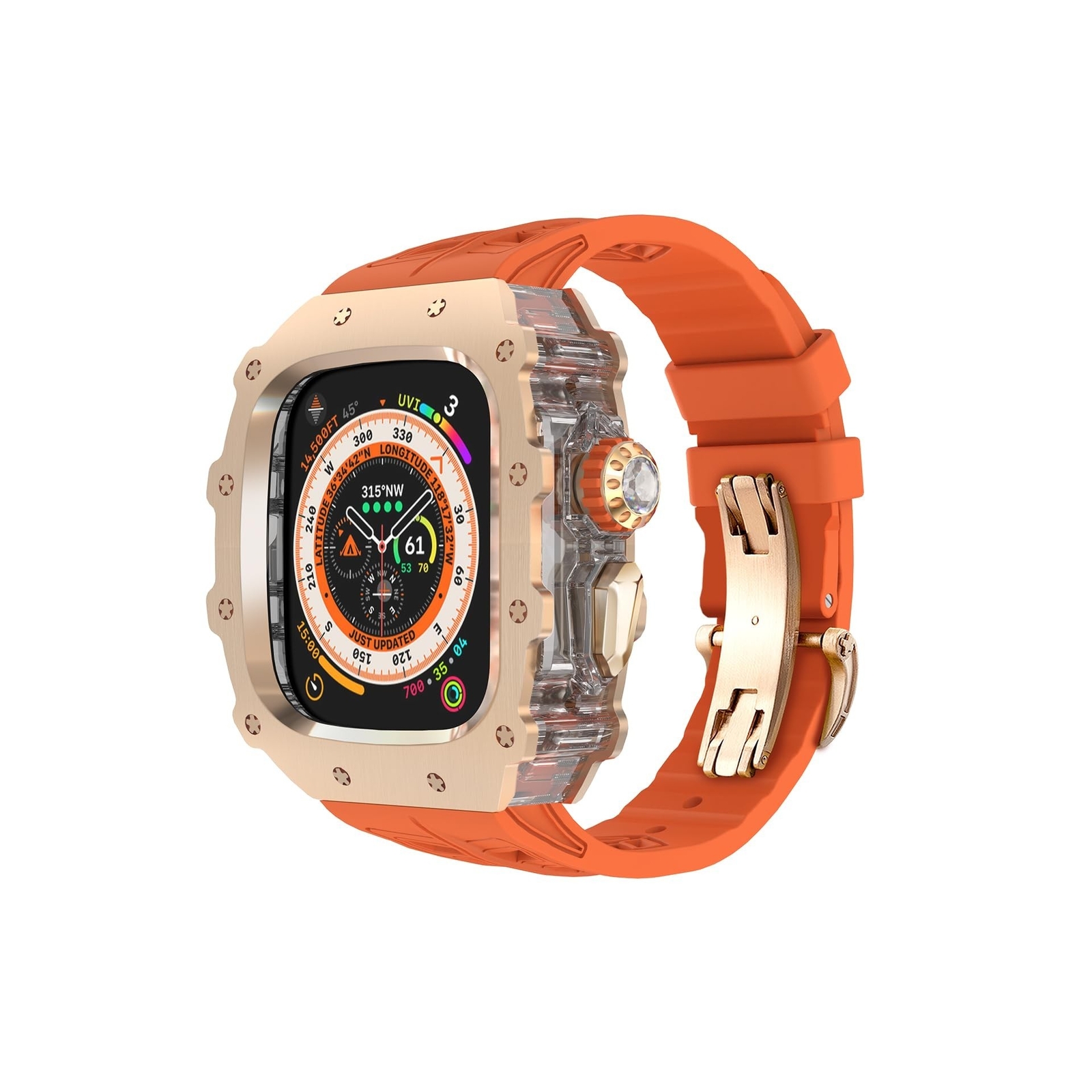 For Apple Watch Ultra 2 Case Fluorine Rubber Band, Luxury 316L Stainless Stee…