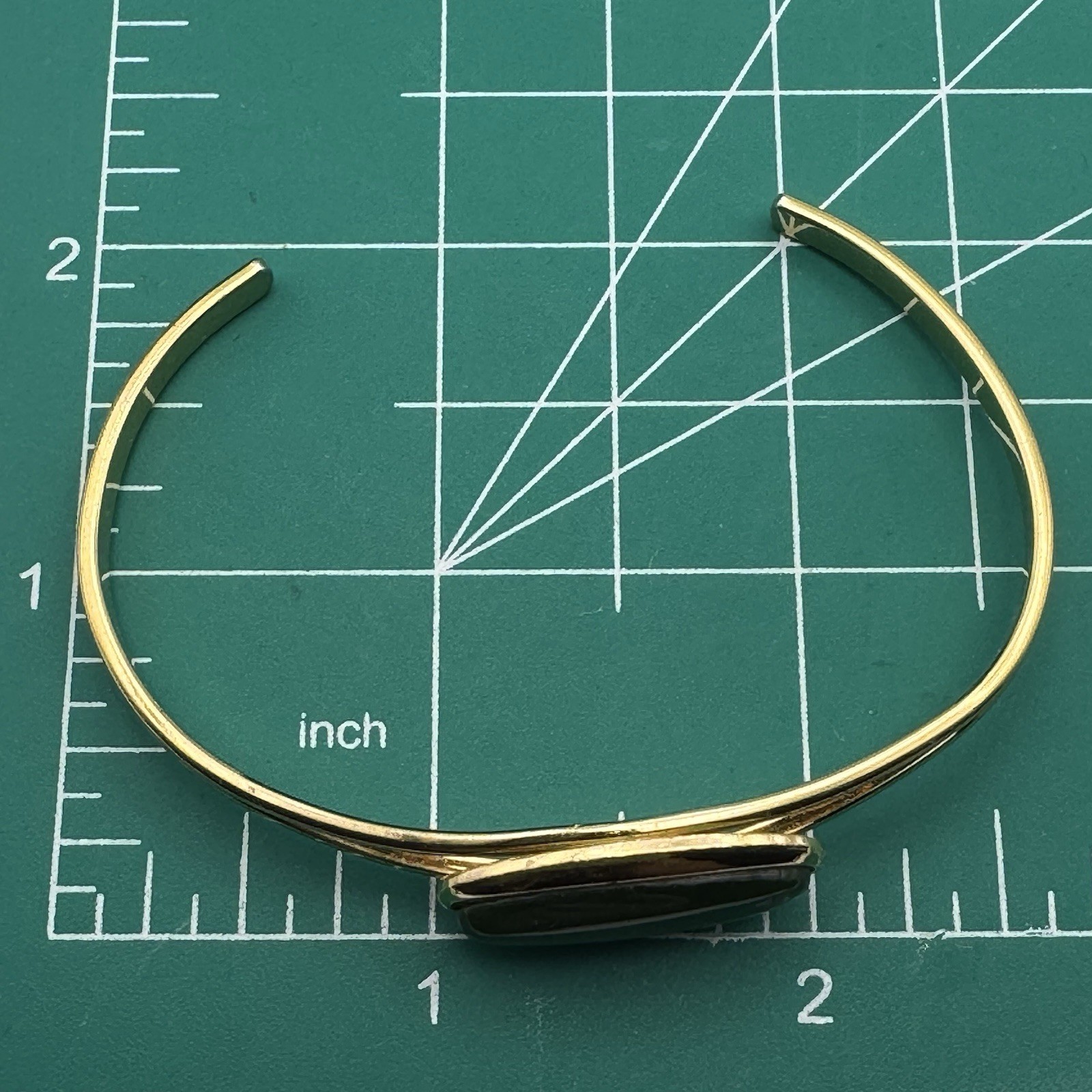 Goldtone Metal Green Bead Bangle Open Back Cuff Bracelet.