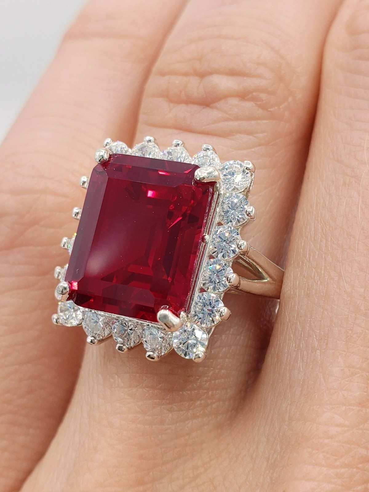 6.8 Ct Emerald Cut Natural Ruby Diamond Wedding Bridal Ring Women 14K White Gold