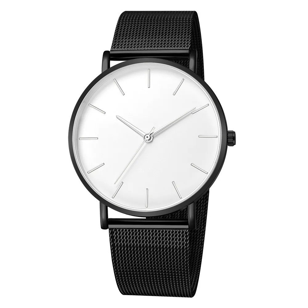 Mens Ultra Thin Quartz Watch Minimalist Stainless Steel Mesh Strap Business Watc