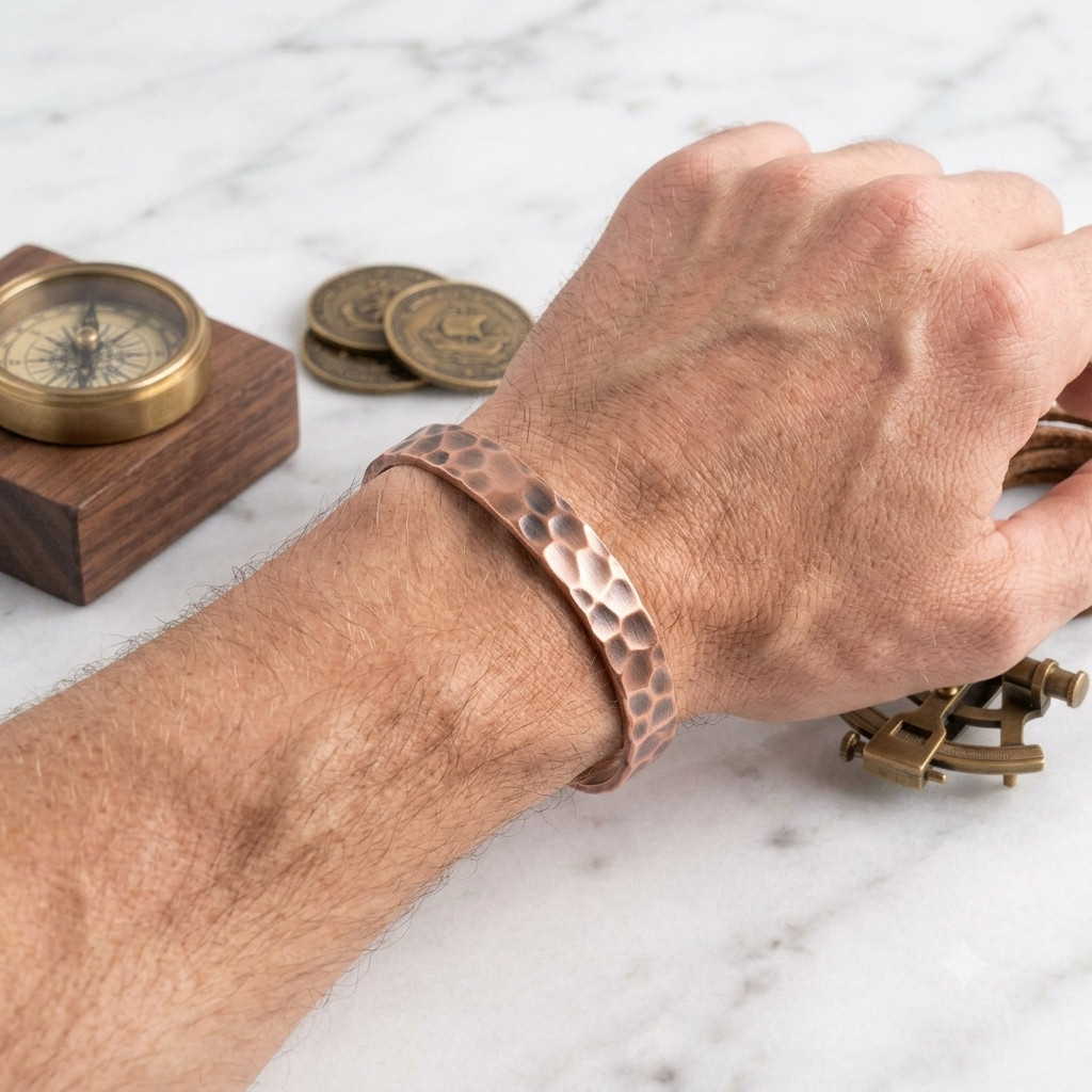 Pure Copper Hammered Bracelet Solid Copper Arthritis Pain Therapy Cuff Bangle