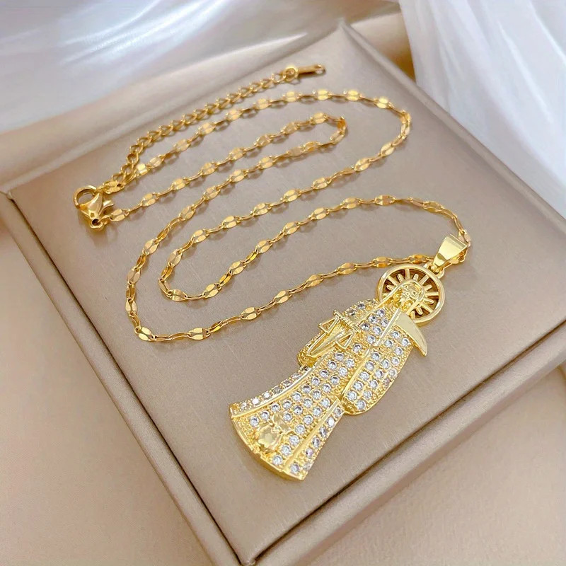 1 Piece of Hip-hop Fashion Death Clavicle Titanium Steel Chain Pendant Necklace,
