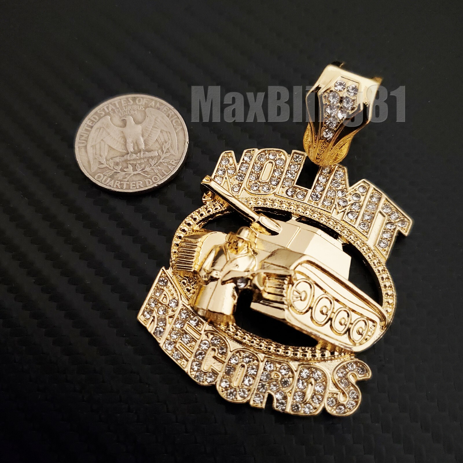 Hip Hop Gold Plated Cubic Zirconia Rapper’s No Limit Records Tank Charm Pendant