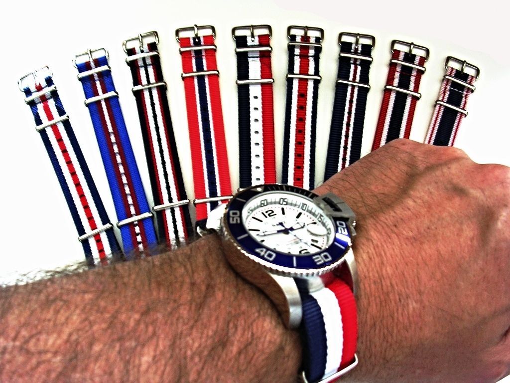 NATO G10 ® Red White Blue Stripe Ballistic Nylon watch band strap USA bond RAF