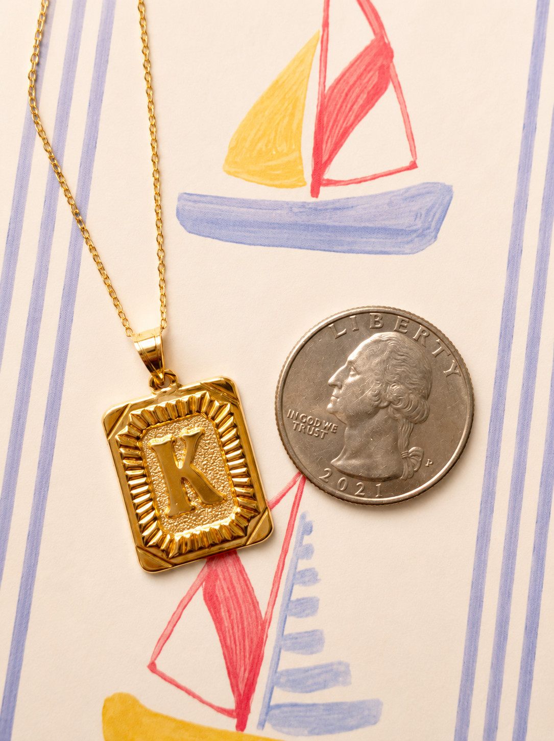 Real 14K Yellow Gold Letter K Initial Necklace 17in Vintage Tag Pendant Gift