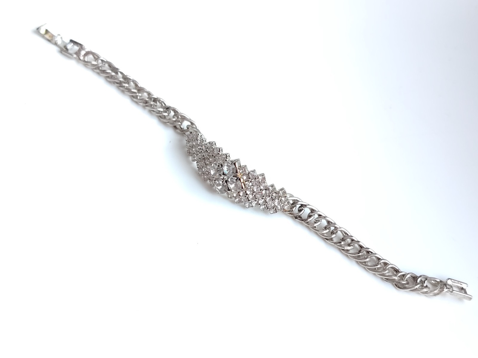 Vintage Riviera Rhinestone Bracelet Silver Tone Snap Clasp Foil Backed Glass