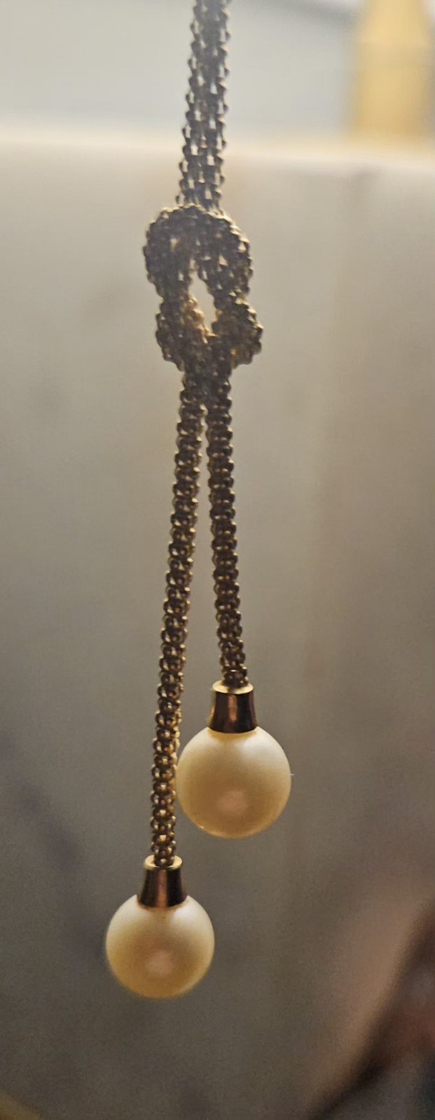 14k 5.6 gm SolidYellowGold 20 in Italian Popcorn ChainLariat Necklace & 2 Pearls