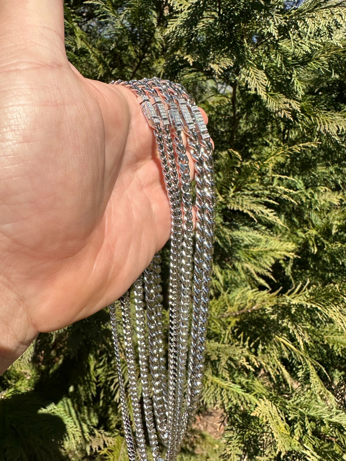 Baguette MOISSANITE Real Miami Cuban Link Chain Necklace Or Bracelet 925 Silver