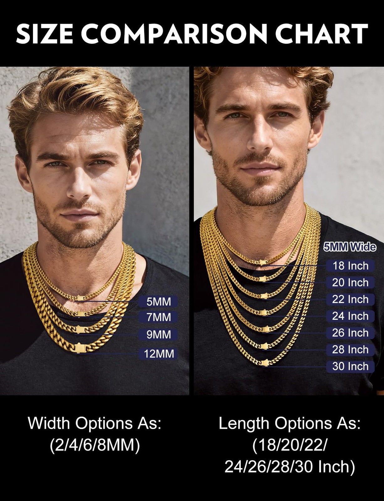 Men’s Miami Cuban Link Chain 5mm 24in 14K Gold Plated