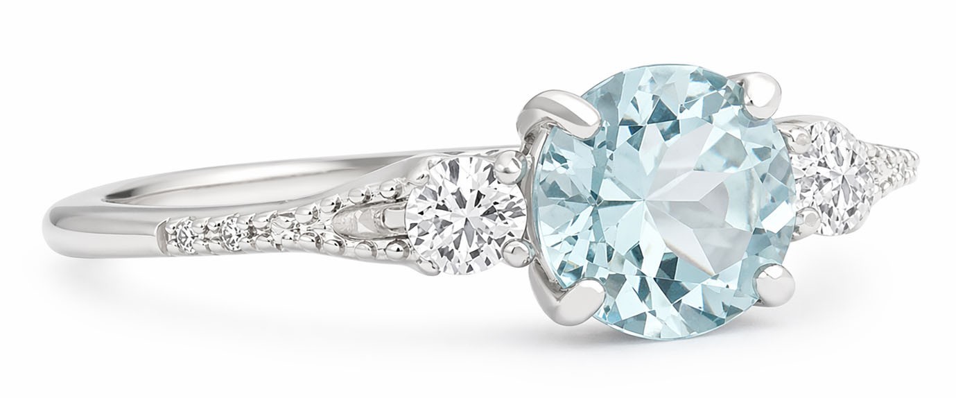 GENUINE 1.05 Cts AQUAMARINE /WHITE SAPPHIRE & DIAMOND RING SOLID 10K WHITE GOLD