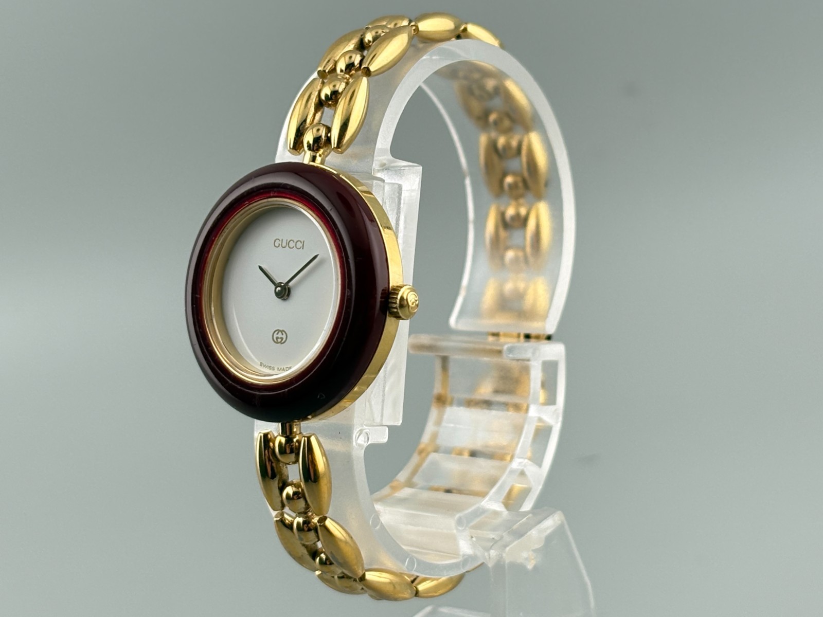 [Very Good+5] Gucci Change Bezel 1200 Gold Wine Red Watch Auth
