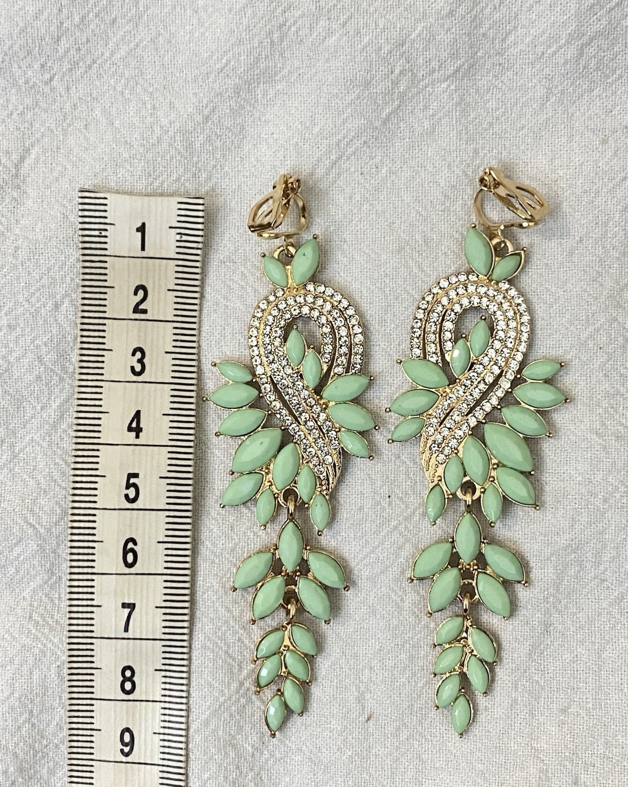 New Clip-On sparkle light green resin drop Earrings None Piercing Cuff
