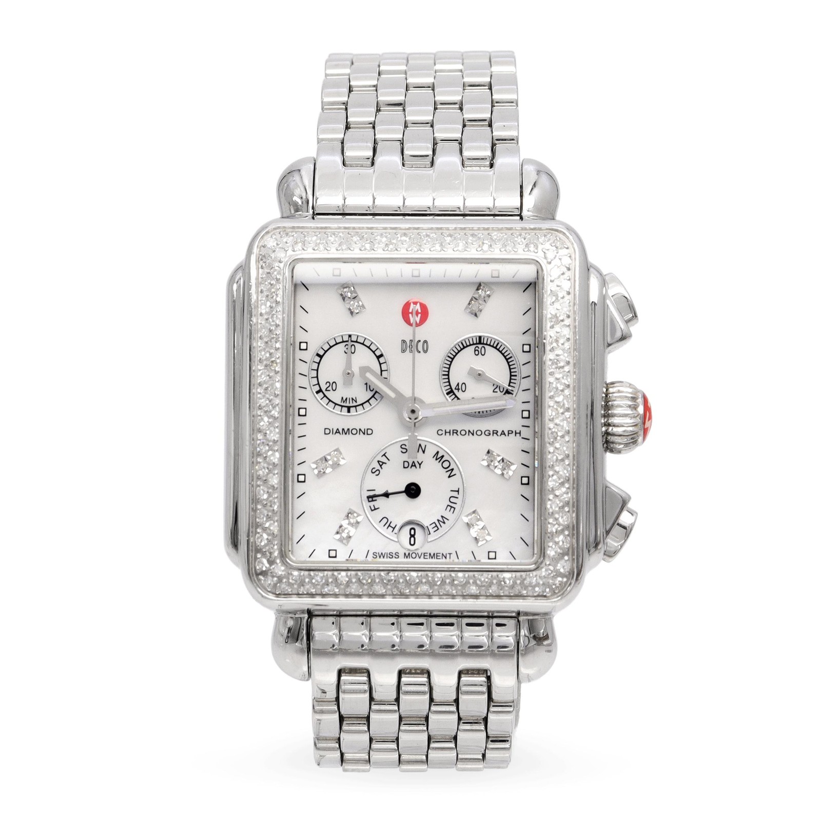 Michele Deco Diamond Bezel Stainless Chronograph Quartz Watch MW06P01A1046