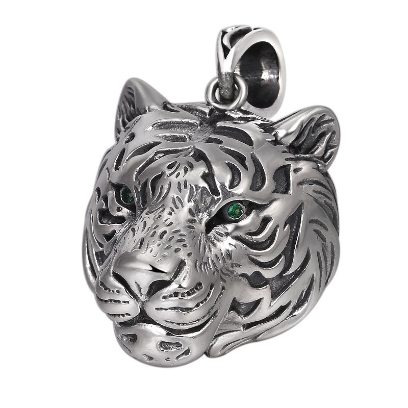Pure 925 Sterling Silver Pendant Men Women Tiger Head Pendant Powerful TIGER