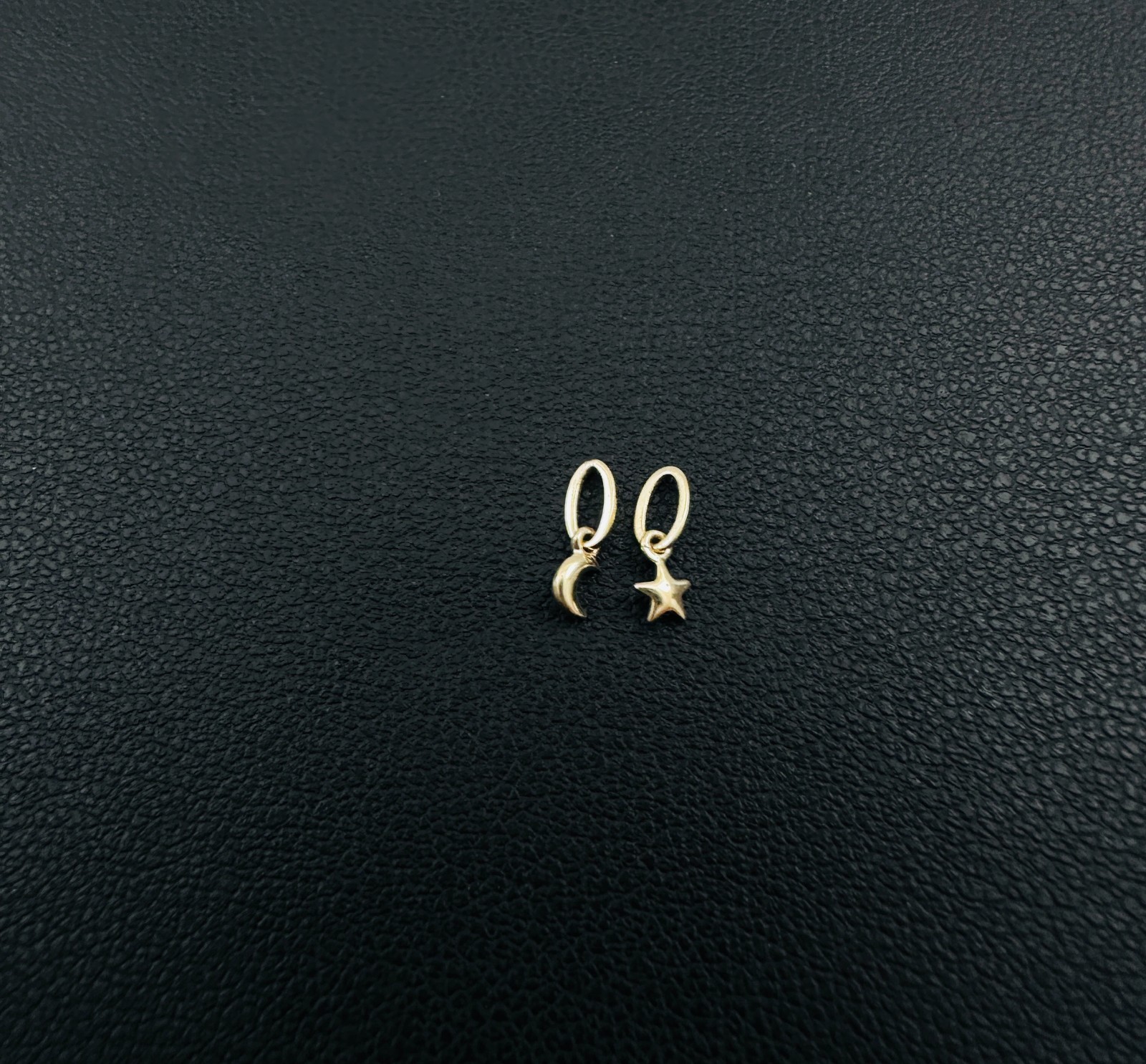 14K Solid Yellow Gold Tiny – Very Small Celestial Star & Moon Charm Pendant LOT