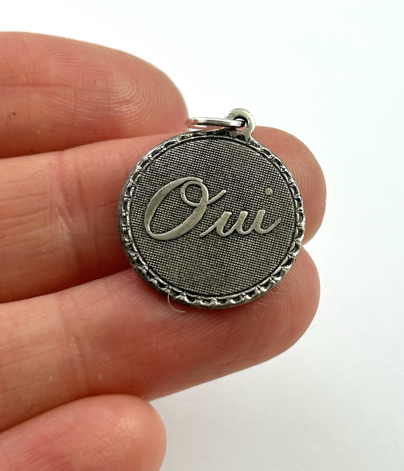 French Charm Necklace Pendant Oui Yes Expression Love Jewelry Silver Plated
