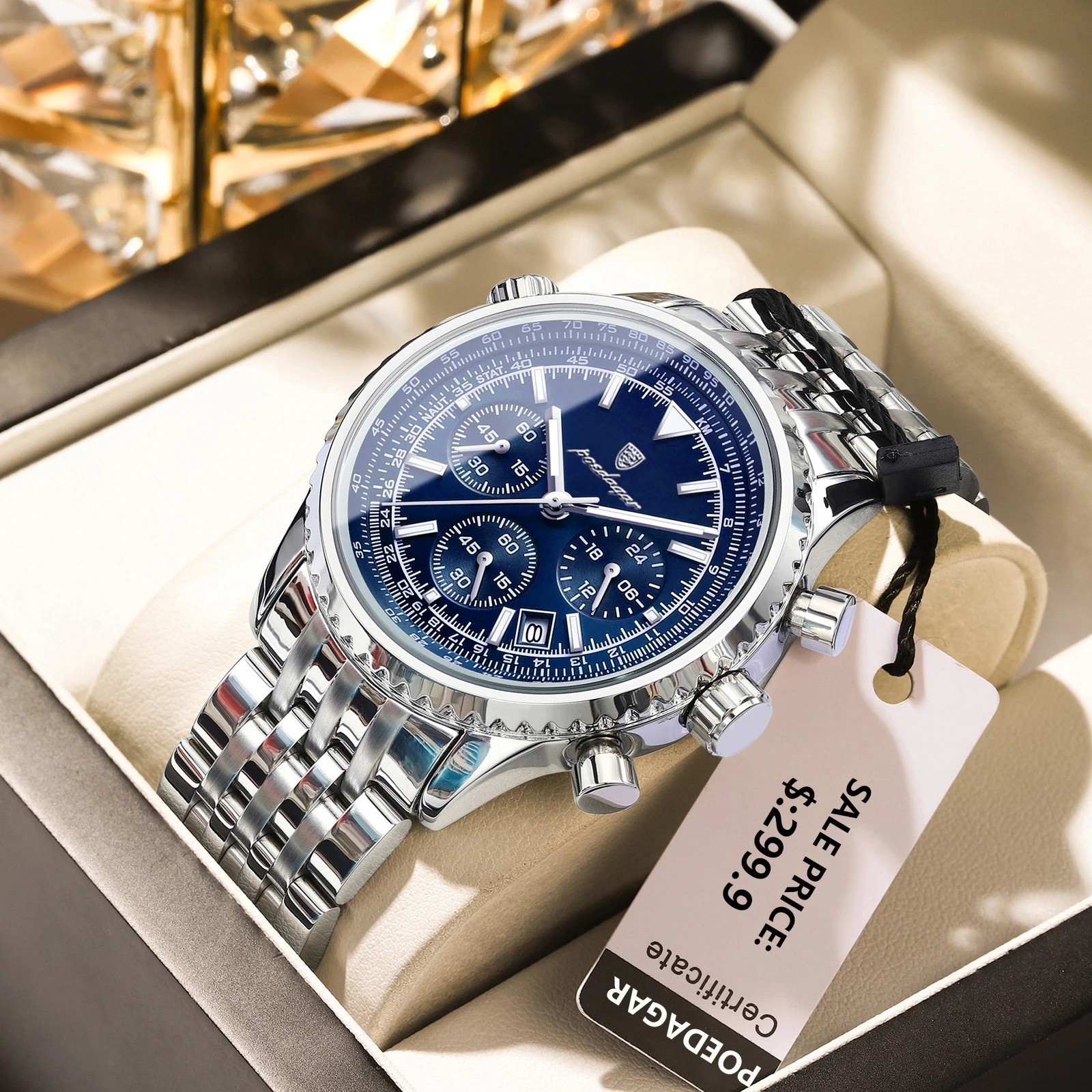 POEDAGAR Luxury Watches For Men Date Chronograph Stainless Steel Man Watch Water