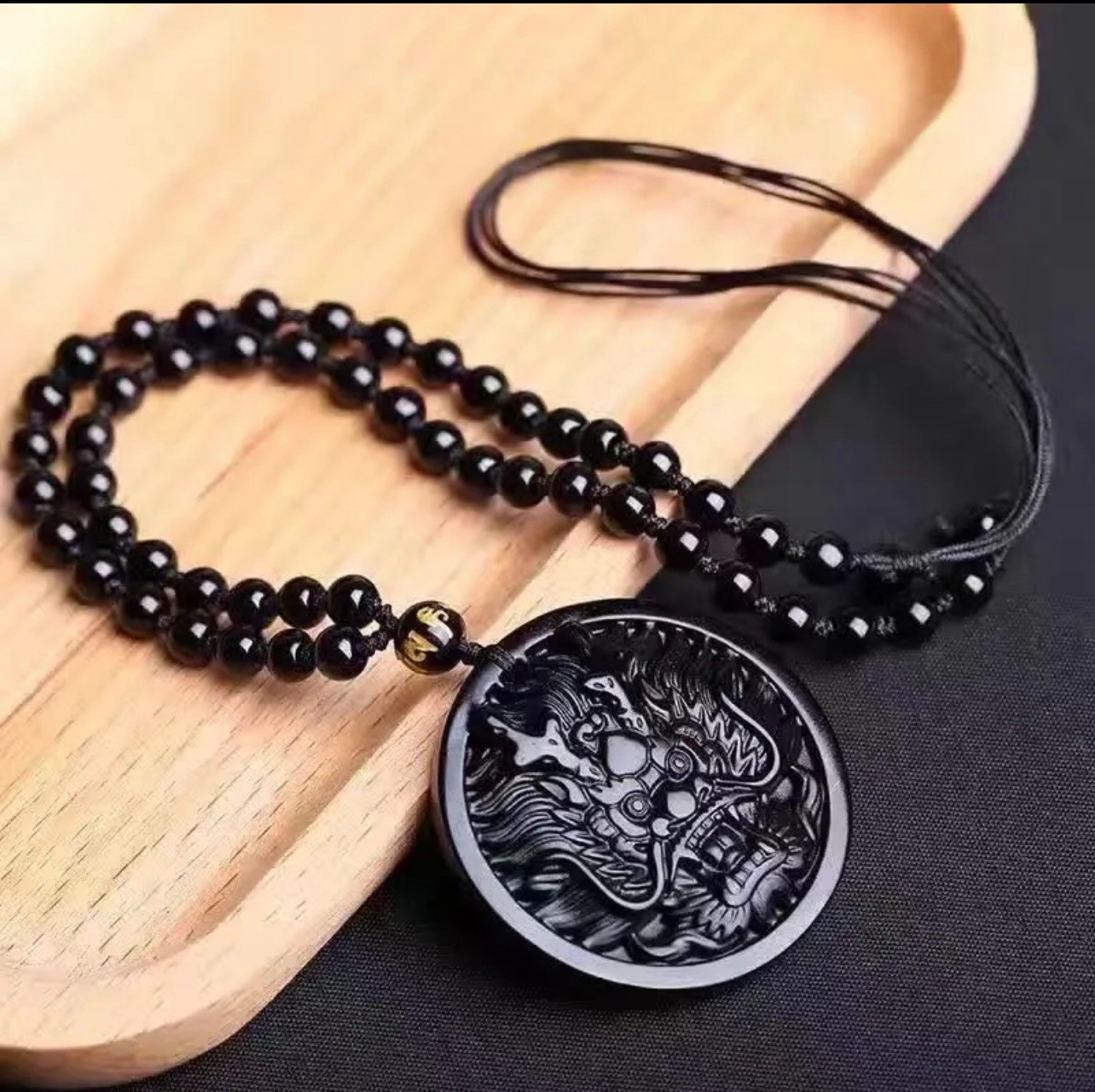 Obsidian Hand Carved Dragon Lucky Amulet Pendant Necklace🇺🇸USA FAST Shipping!