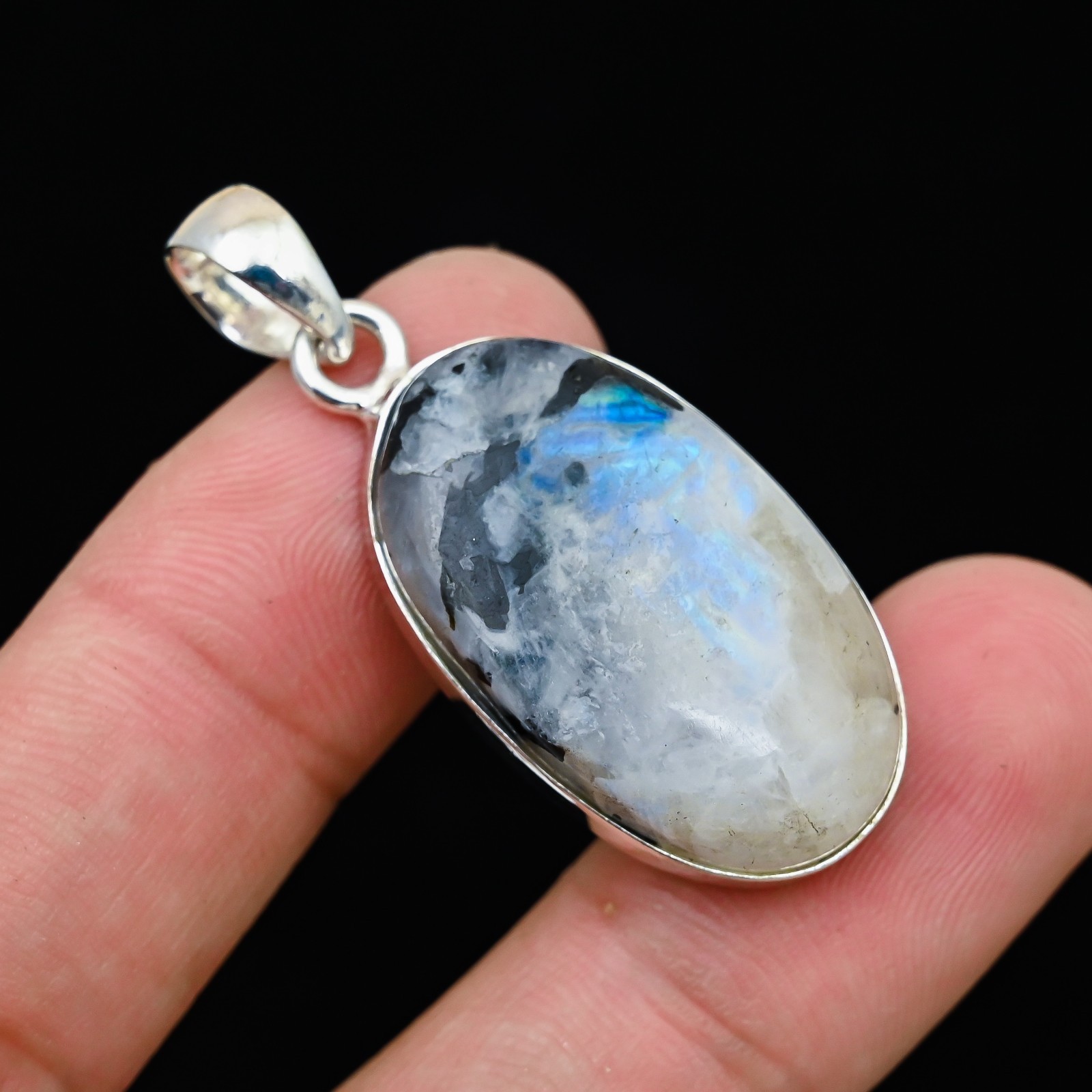 Rainbow Moonstone Gemstone 925 Sterling Silver Handmade Pendant Jewelry Gift For