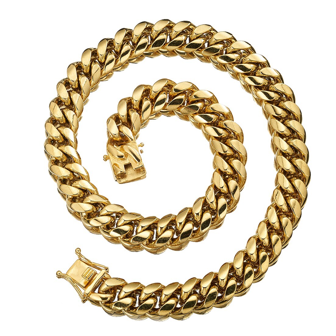6-14mm Gold Tone Stainless Steel Curb Cuban Link Chain Necklace for Men Women