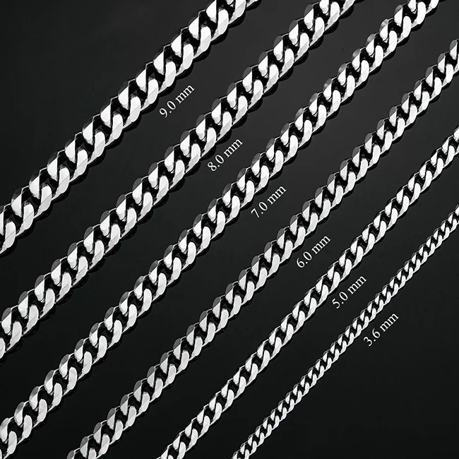 Cuban Link Chains Stainless Steel Classic Men Boy Curb Chunky Silver Color Neckl