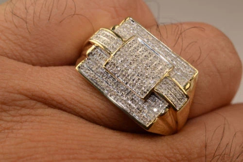 Men’s Real Moissanite Engagement Pinky Ring 14k Yellow Gold Plated Silver 1.20CT